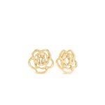 18K Yellow Gold Designer Gold Large Melted Rose Earrings