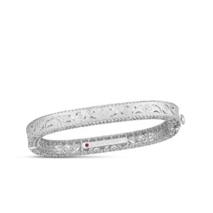 18K White Gold Princess Diamond And Satin Finish Bangle