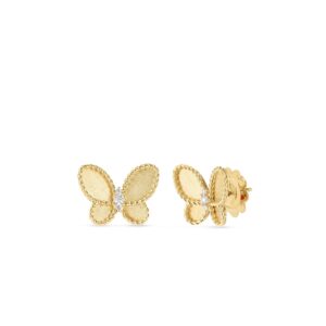 18K Yellow Gold Jasmine Diamond And Satin Finish Butterfly Stud Earrings