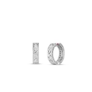 18K White Gold Princess Diamond And Satin Finish Hoop Earrings
