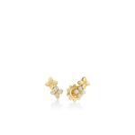 18K Yellow Gold Love In Verona Diamond And Polished Finish Double Flower Stud Earrings