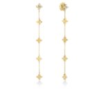 18K Yellow Gold Love In Verona Diamond And Polished Finish Flower Dangle Earrings