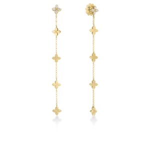 18K Yellow Gold Love In Verona Diamond And Polished Finish Flower Dangle Earrings