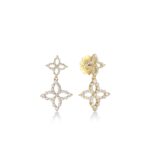 18K Yellow Gold Diamond Princess Outline Tapered Flower Drop Earrings