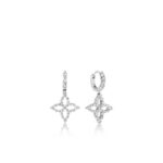 18K White Gold Diamond Princess Outline Small Tapered Flower Drop Earrings