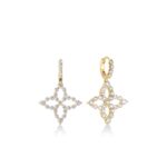 18K Yellow Gold Diamond Princess Outline Large Tapered Flower Drop Earrings