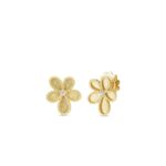 18K Yellow Gold Jasmine Diamond And Satin Finish Flower Stud Earrings