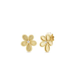 18K Yellow Gold Jasmine Diamond And Satin Finish Flower Stud Earrings