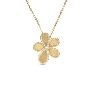 18K Yellow Gold Jasmine Diamond And Satin Finish Flower Necklace