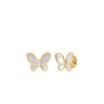 18K Yellow Gold Jasmine Diamond And Mother Of Pearl Butterfly Stud Earrings
