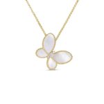18K Yellow Gold Jasmine Diamond And Mother Of Pearl Butterfly Necklace