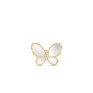 18K Yellow Gold Jasmine Diamond And Mother Of Pearl Butterfly Ring