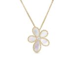 18K Yellow Gold Jasmine Diamond And Mother Of Pearl Flower Necklace