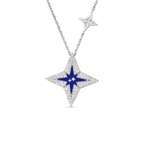 18K White Gold Stardust Pavé Diamond And Blue Ceramic Star Necklace