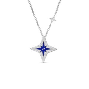 18K White Gold Stardust Pavé Diamond And Blue Ceramic Star Necklace
