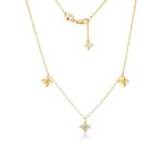 18K Yellow Gold Love In Verona Diamond And Polished Flower Station Dangle Necklace