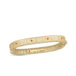 18K Yellow Gold Princess Diamond And Ruby Satin Finish Bangle