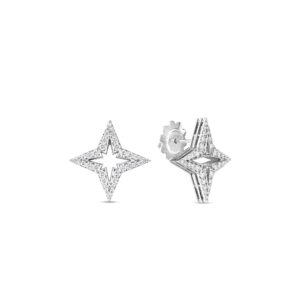 18K White Gold Stardust Small Pavé Diamond Star Earrings