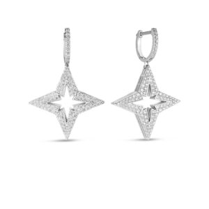 18K White Gold Stardust Medium Pavé Diamond Star Dangle Earrings