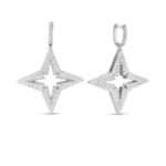 18K White Gold Stardust Large Pavé Diamond Star Drop Earrings
