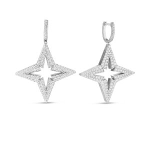 18K White Gold Stardust Large Pavé Diamond Star Drop Earrings