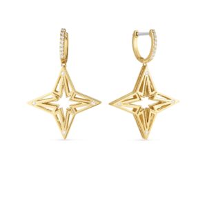 18K Yellow Gold Stardust Open Frame Diamond Star Drop Earrings