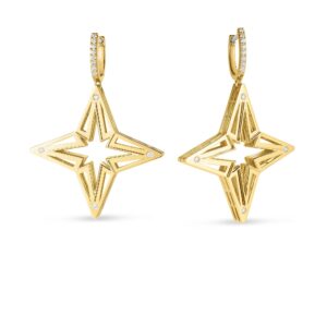 18K Yellow Gold Stardust Open Frame Diamond Star Drop Earrings