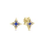 18K Yellow Gold Stardust Small Diamond And Blue Ceramic Star Stud Earrings