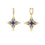 18K Yellow Gold Stardust Diamond And Blue Ceramic Star Drop Earrings