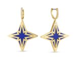 18K Yellow Gold Stardust Diamond And Blue Ceramic Star Drop Earrings