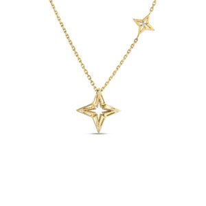 18K Yellow Gold Stardust Open Frame Diamond Star Necklace