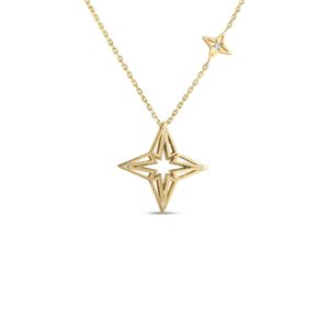 18K Yellow Gold Stardust Open Frame Diamond Star Necklace
