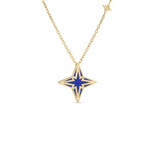 18K Yellow Gold Stardust Large Diamond And Blue Ceramic Star Necklace
