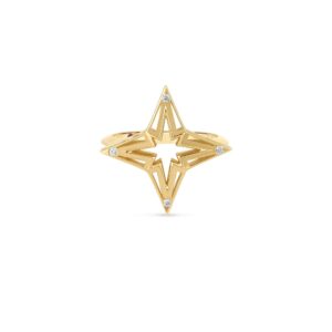 18K Yellow Gold Stardust Open Frame Diamond Star Ring