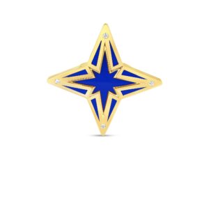 18K Yellow Gold Stardust Diamond And Blue Ceramic Star Ring