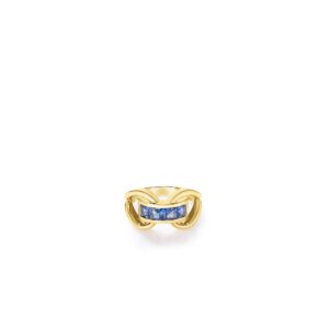 18K Blue Sapphire Designer Gold Princess Cut Ring
