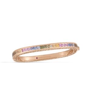 18K Rose Gold Princess Multi Sapphire Square Bangle