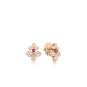 18K Rose Gold Love In Verona Diamond And Rubellite Split Flower Stud Earrings