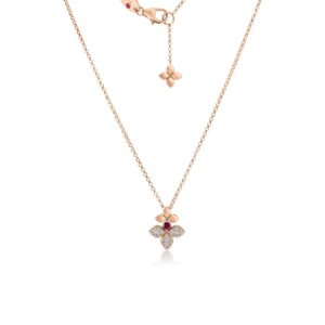 18K Rose Gold Love In Verona Diamond And Rubellite Split Flower Necklace