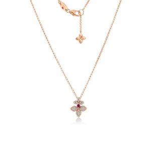 18K Rose Gold Love In Verona Pavé Diamond And Rubellite Split Flower Necklace