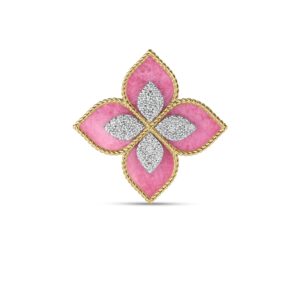 18K Yellow Gold Venetian Princess Diamond And Rhodonite Large Flower Ring