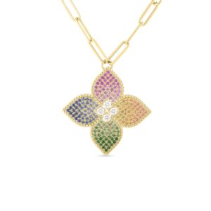 18K Yellow Gold Venetian Princess Diamond And Mixed Sapphire Flower Long Necklace