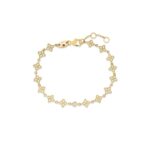 18K Yellow Gold Princess Flower Diamond And Flower Link Bracelet