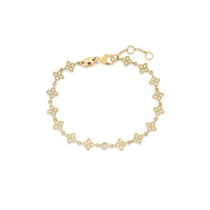 18K Yellow Gold Princess Flower Diamond And Flower Link Bracelet