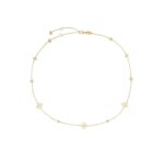 18K Yellow Gold Princess Flower Diamond And Flower Station Necklace