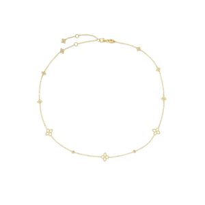 18K Yellow Gold Princess Flower Diamond And Flower Station Necklace