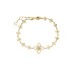 18K Yellow Gold Princess Flower Chain And Diamond Flower Charm Bracelet