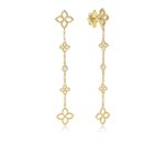 18K Yellow Gold Princess Flower Diamond And Flower Station Dangle Earrings