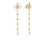 18K Yellow Gold Princess Flower Diamond Flower Dangle Earrings