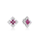 18K White Gold Diamond Princess Luce Flower Stud Earrings